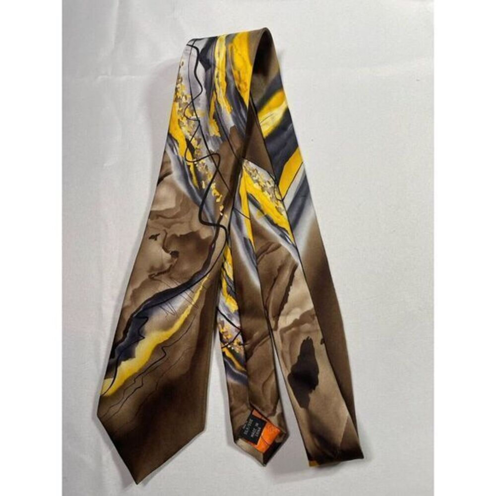 J.Garcia Silk Necktie Mens Collection 61 Rhino And Puppy Brown Gray